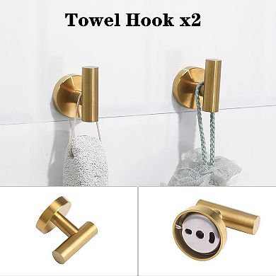 4 Piece Stainless Steel Bathroom Hardware Set: Towel Ring, Toilet Paper Holder, 2 Robe Hooks