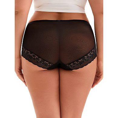 2 Packs Plus Size for Women's Lace Trim High Rise Solid Briefs Full Coverage Underwear