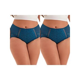 2 Packs Plus Size for Women's Lace Trim High Rise Solid Briefs Full Coverage Underwear