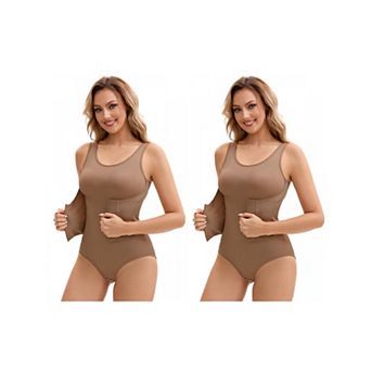 2 Packs Women's 3 Rows Waist Cincher Body Shaper Hip Tummy Control Full Shapewear Bodysuit