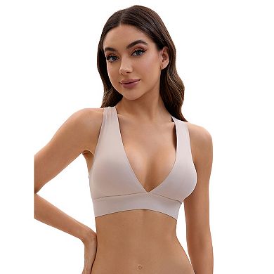 2 Packs Women's Deep V Bralette Wirefree T-Shirt Seamless Comfortable Plunge Bras