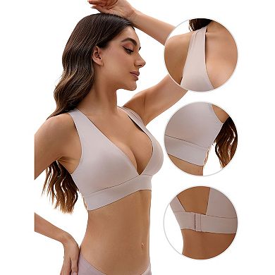 2 Packs Women's Deep V Bralette Wirefree T-Shirt Seamless Comfortable Plunge Bras