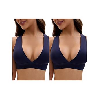 2 Packs Women's Deep V Bralette Wirefree T-Shirt Seamless Comfortable Plunge Bras