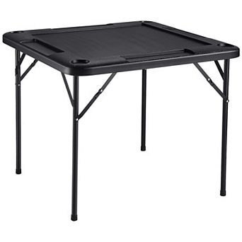 Mahjong Table 4 Player Folding Card Table & 4 cup Holders Chip Trays Black