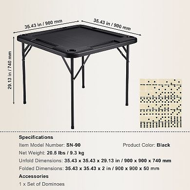 Mahjong Table 4 Player Folding Card Table & 4 Cup Holders Chip Trays Black