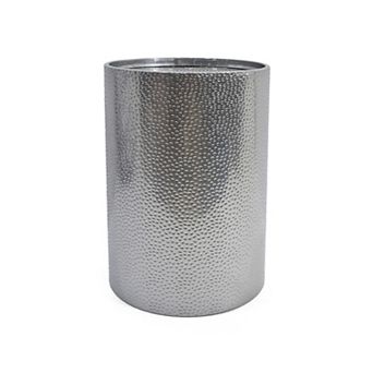 Modern Round Accent Table with Hammered Surface in Silver Iron Frame