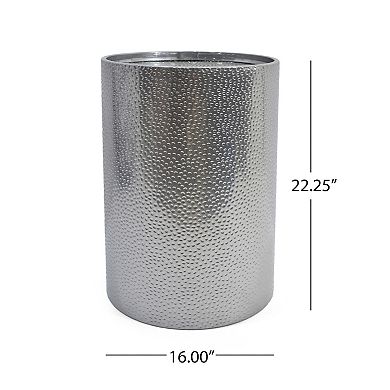 Modern Round Accent Table with Hammered Surface in Silver Iron Frame