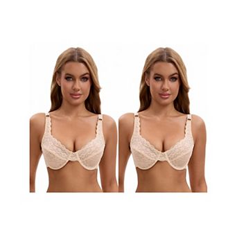 2 Packs Women's Lace Underwire Adjustable Straps Push Up Soft Cup Bras