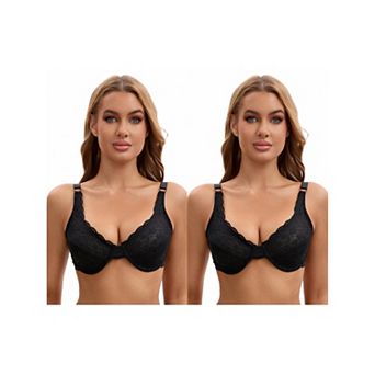 2 Packs Women's Lace Underwire Adjustable Straps Push Up Soft Cup Bras
