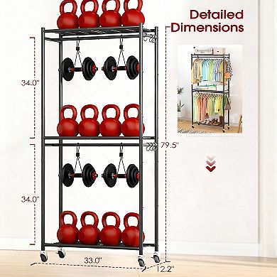 Sturdy Metal Garment Rack with Shelves & Wheels for Versatile Storage
