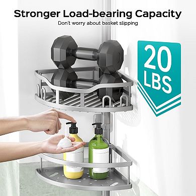 Tension Pole Shower Caddy 4 Tier Rustproof Adjustable with Soap Rack