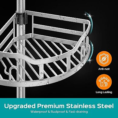 Tension Pole Shower Caddy 4 Tier Rustproof Adjustable with Soap Rack