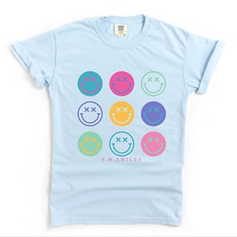 S.W.Smiley Stacked Smiley Faces - Women's Garment Dyed Graphic T-Shirt
