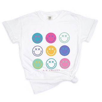 S.W.Smiley Stacked Smiley Faces - Women's Garment Dyed Graphic T-Shirt