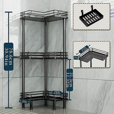 Standing Corner Shower Caddy 3 Tier Stainless Steel with Soap Holder