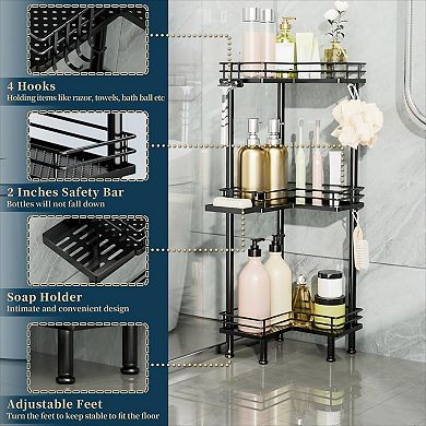 Standing Corner Shower Caddy 3 Tier Stainless Steel with Soap Holder