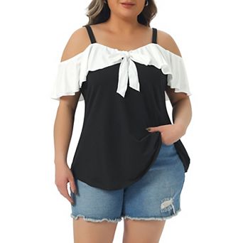 Women's Plus Size Tops V Neck Off Shoulder Short Sleeve Blouses Summer Tee Tops