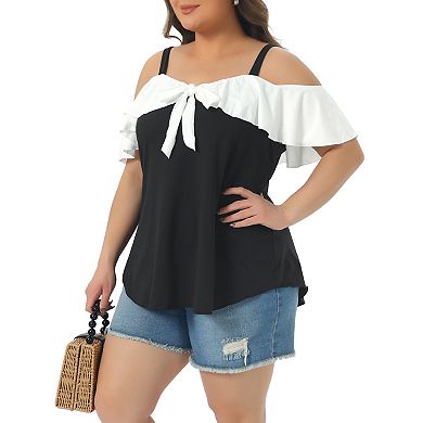 Women's Plus Size Tops V Neck Off Shoulder Short Sleeve Blouses Summer Tee Tops