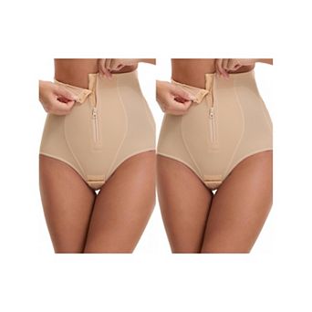 2 Packs Women's Hook Zipper Front Closure Slimming Waist Hip Lifter Control Panties Briefs