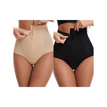 2 Packs Women's Hook Zipper Front Closure Slimming Waist Hip Lifter Control Panties Briefs
