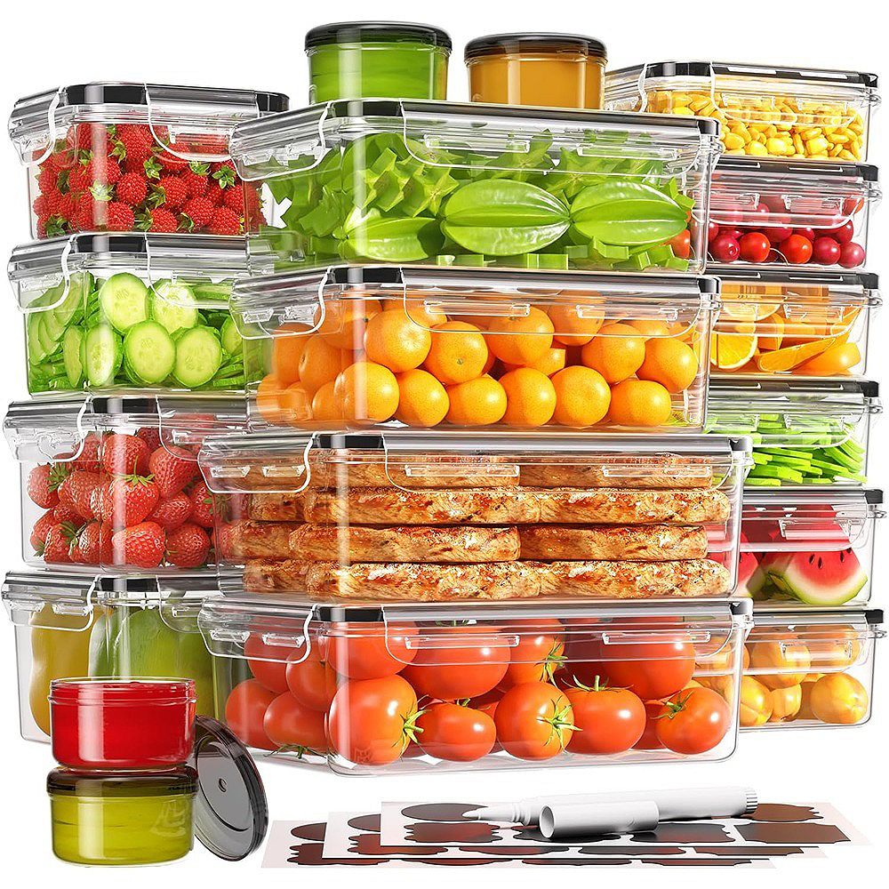 36-Piece BPA-Free Plastic Food Storage Container Set with Labels