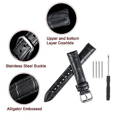 Leather Watch Band Embossed Alligator Pattern Cowhide Watch Strap Replacement with Spring Bars