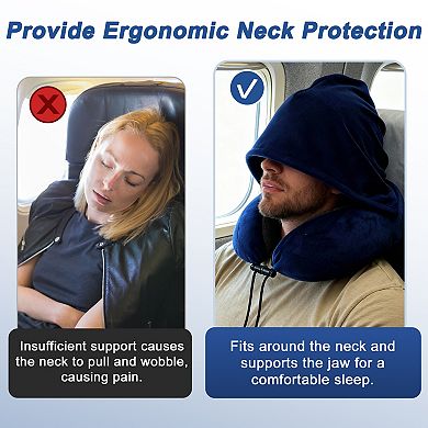 Travel Neck Pillow with Extra Large Hood Suitable for Offices Road Trip 1 Set
