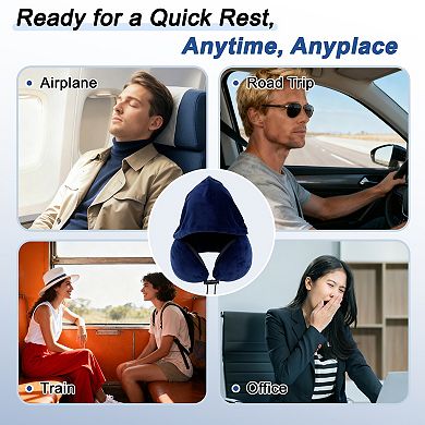 Travel Neck Pillow with Extra Large Hood Suitable for Offices Road Trip 1 Set
