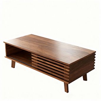 Mid-Century Sliding Door Coffee Table with Storage
