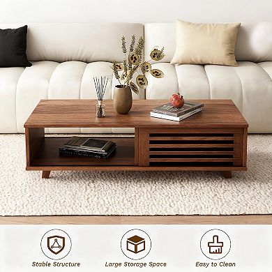 Mid-Century Sliding Door Coffee Table with Storage