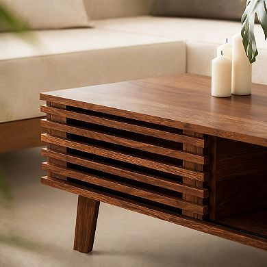 Mid-Century Sliding Door Coffee Table with Storage