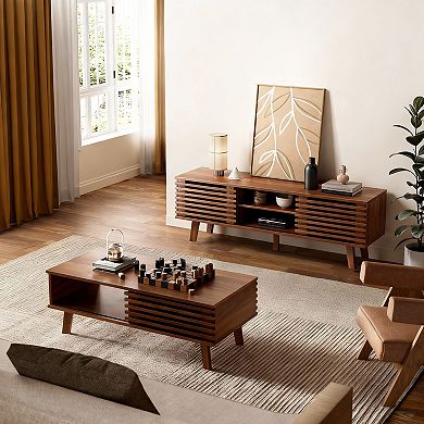 Mid-Century Sliding Door Coffee Table with Storage