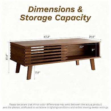 Mid-Century Sliding Door Coffee Table with Storage