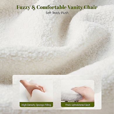 Soft Teddy Fabric Vanity Chair: Adjustable Height, Stylish, Space-saving