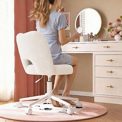 Soft Teddy Fabric Vanity Chair: Adjustable Height, Stylish, Space-saving