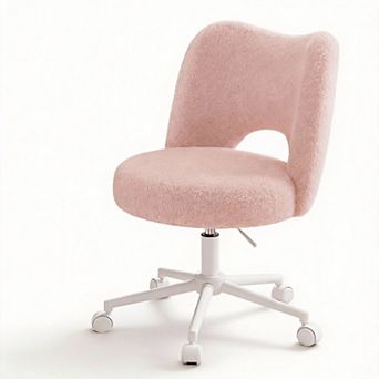 Soft Teddy Fabric Vanity Chair: Adjustable Height, Stylish, Space-saving
