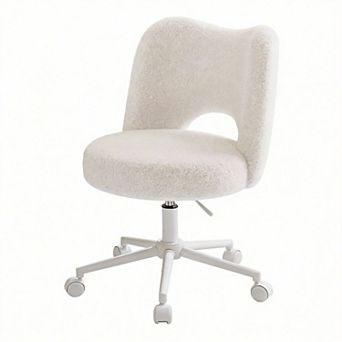 Soft Teddy Fabric Vanity Chair: Adjustable Height, Stylish, Space-saving