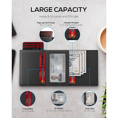 Smart Leather Wallet with Pop Up Card Case and RFID Blocking