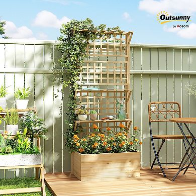 Outsunny Raised Garden Bed with Trellis and Storage Shelves