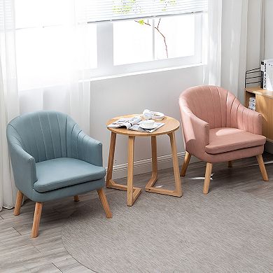 MIDOLA Natural 24-in. Mid-Century Modern Solid Wood Round End Table with V-Shaped Legs