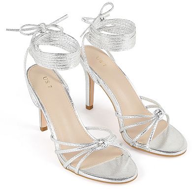 Knot Strappy Lace Up Metallic Stiletto Heel Sandals for Women