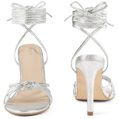 Knot Strappy Lace Up Metallic Stiletto Heel Sandals for Women