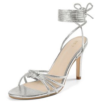 Knot Strappy Lace Up Metallic Stiletto Heel Sandals for Women