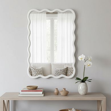 White 24"x36" Wavy Rectangle Solid Wood Frame Decorative Mirror