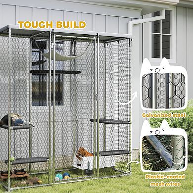 PawHut Large Catio Outdoor Cat Enclosure with Waterproof Cover