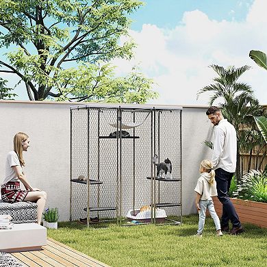 PawHut Large Catio Outdoor Cat Enclosure with Waterproof Cover