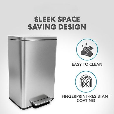 Stainless Steel Trash Can with Soft Close Foot Pedal and Smudge Resistant