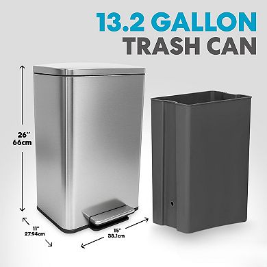 Stainless Steel Trash Can with Soft Close Foot Pedal and Smudge Resistant