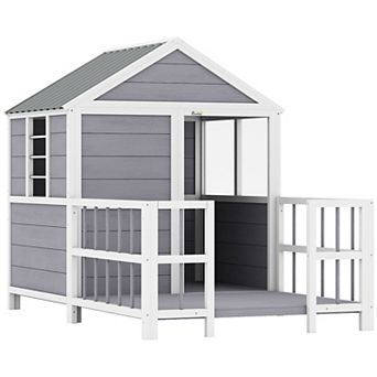 PawHut Dog House Outdoor, 61"L Wooden Dog Shelter with Porch