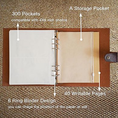 Leather Photo Album with Writing Space and 40 Papers for Wedding and Travel